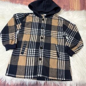 SHEIN Kids Plaid Hooded Button Shirt Jacket- Boys Size 7Y